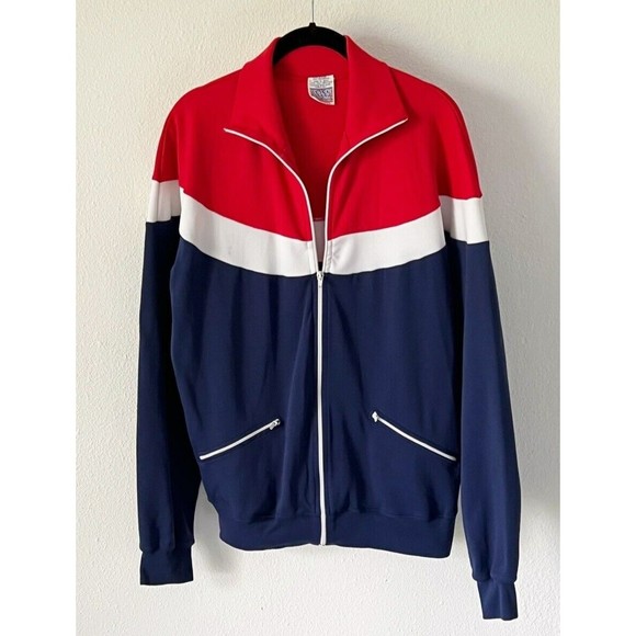 Other - Vintage 70s Sears Track Jacket Put-On Shop Size XL Blue White and Red Colorblock